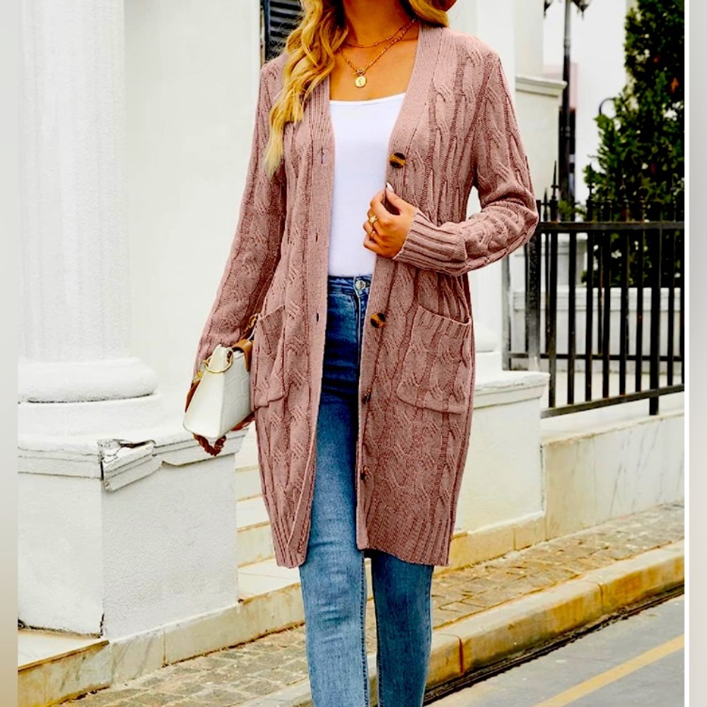 Beige/Tan Knit Button Down Cardigan Sweater Plus Size